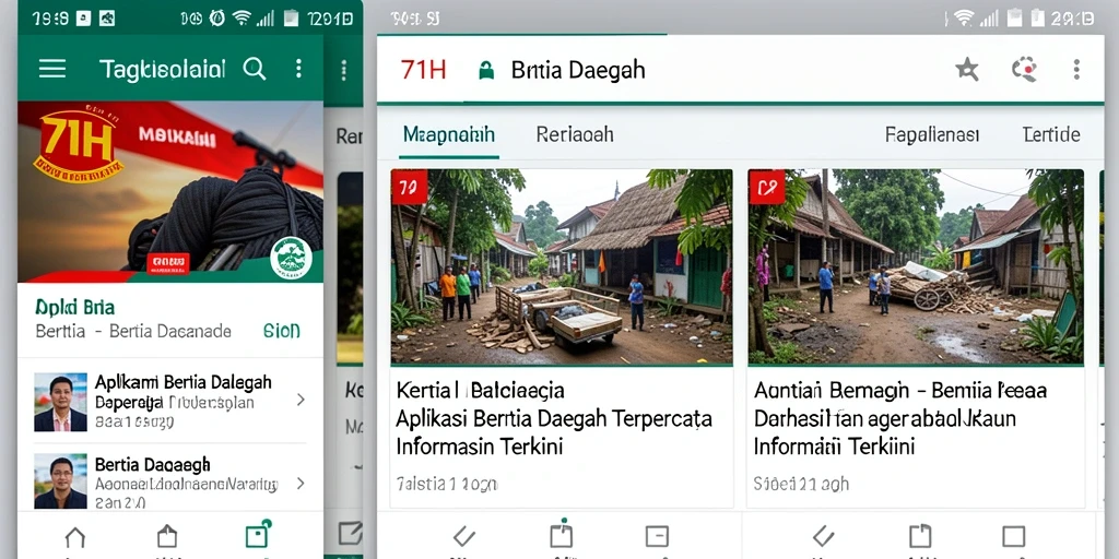 Antarmuka aplikasi 71H untuk berita daerah yang informatif.