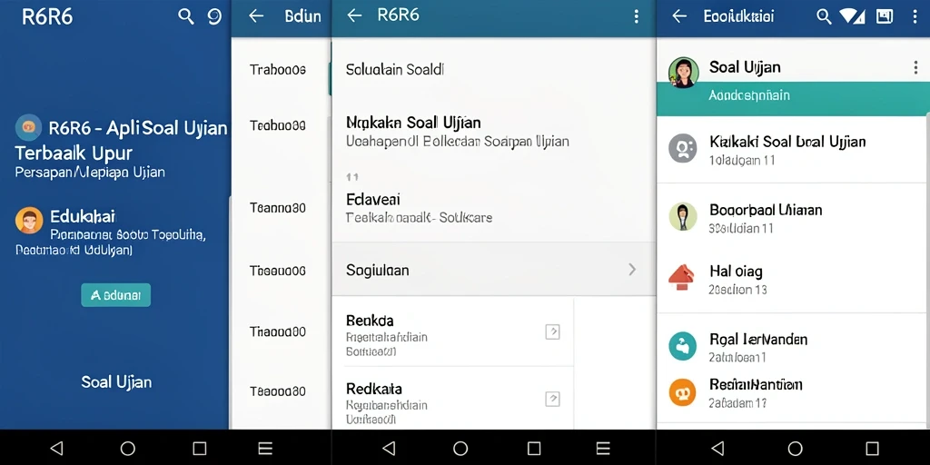 Tampilan antarmuka aplikasi R6R6 dengan fitur soal ujian yang interaktif.
